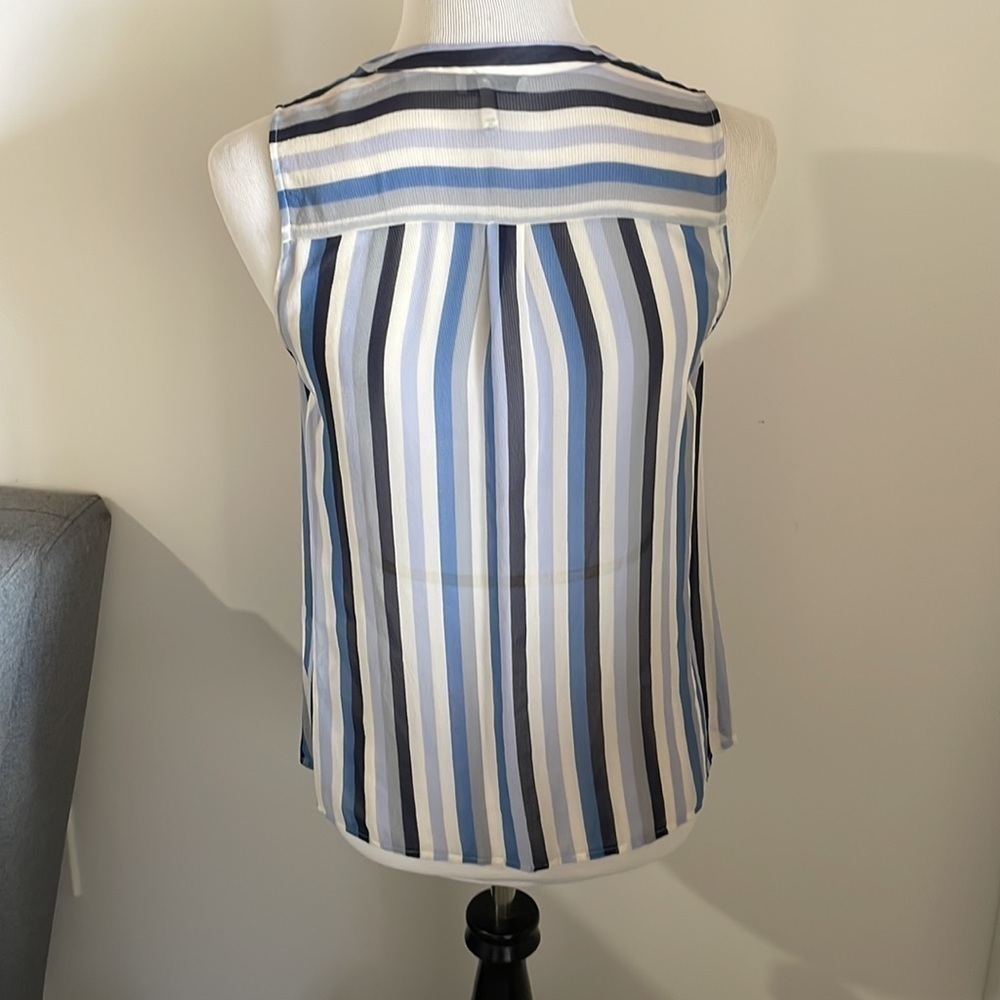 Joie striped blue 100% silk button up summer tank - Picture 4 of 7